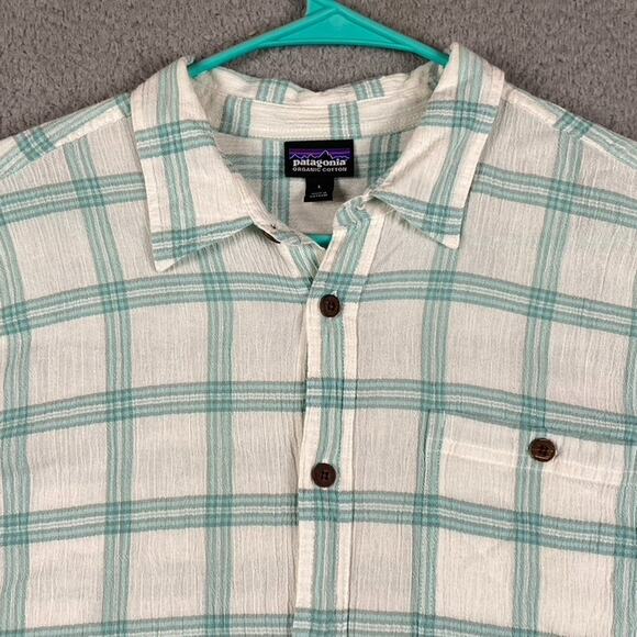 Patagonia Organic Cotton Button Up Shirt Men's Large Green Plaid Causal - Picture 1 of 9